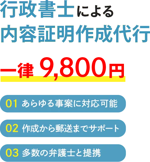 行政書士による内容証明作成代行 9,800円